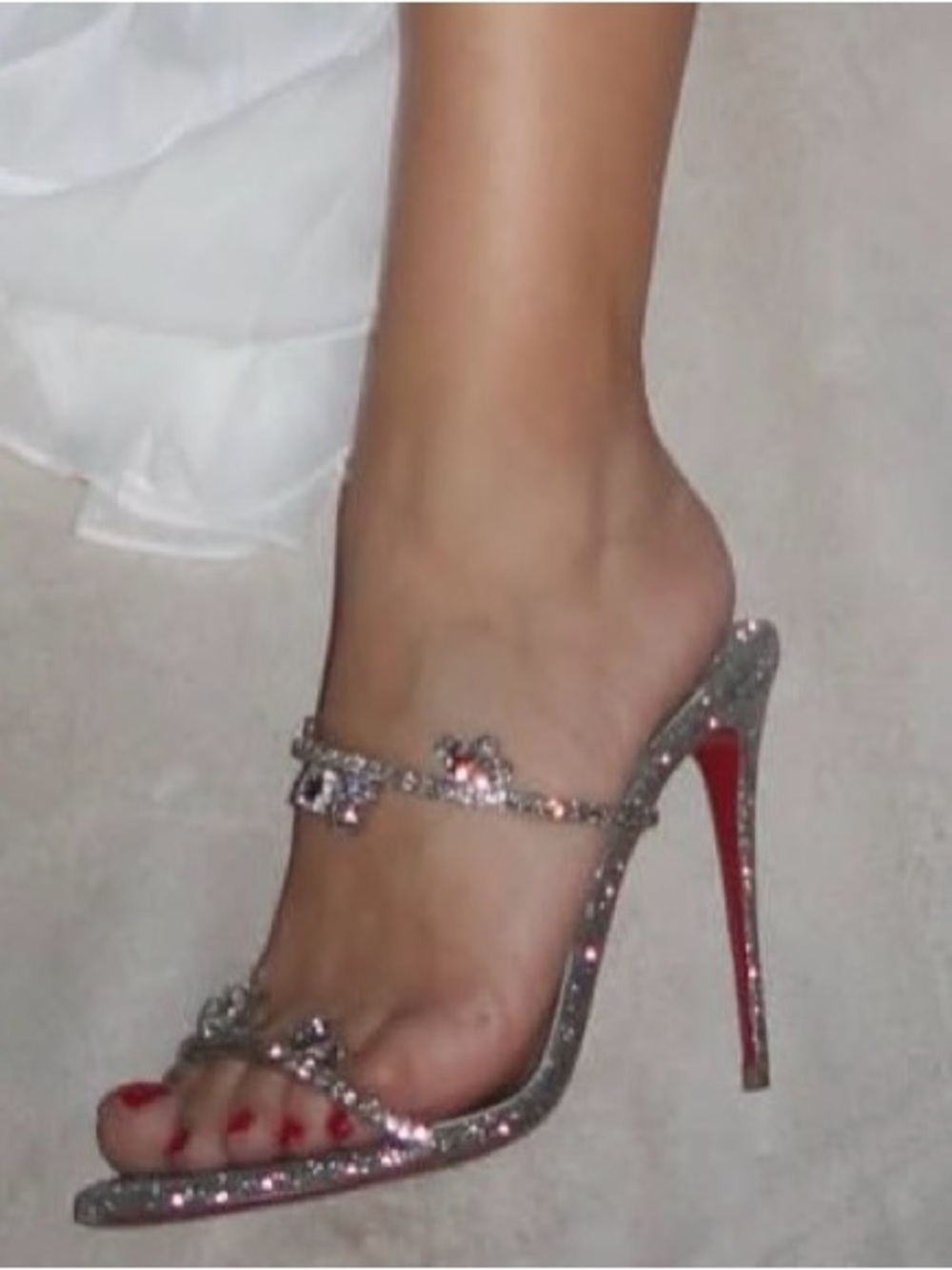 Christian Louboutin Silver Crystal Embellished Stiletto Sandals